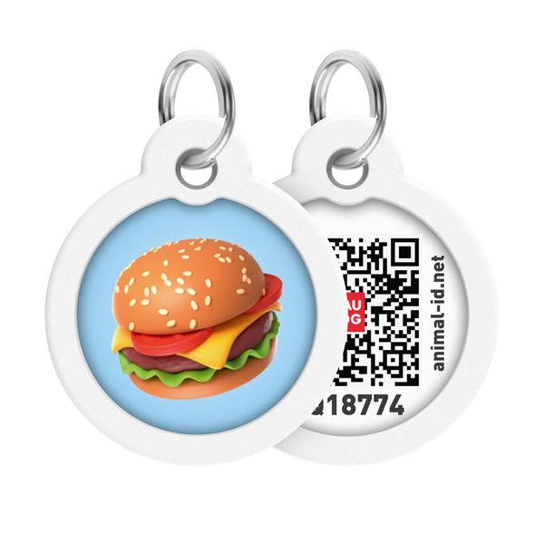 WAUDOG Украина Адресник для собак и кошек металлический Smart ID с QR паспортом, рисунок "Гамбургер", круг