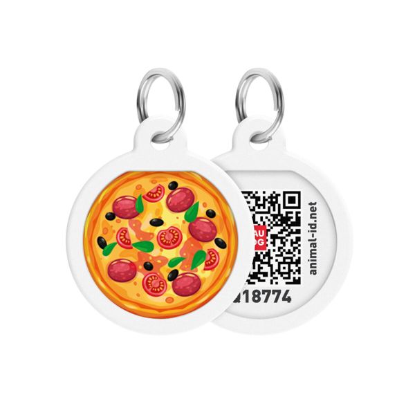 WAUDOG Україна Адресник для собак і котів металевий Smart ID з QR паспортом, малюнок "Піца", коло