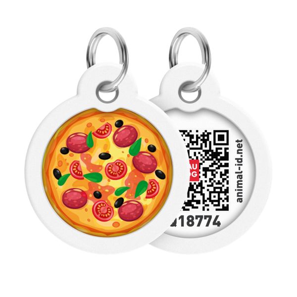 WAUDOG Украина Адресник для собак и кошек металлический Smart ID с QR паспортом, рисунок "Пицца", круг