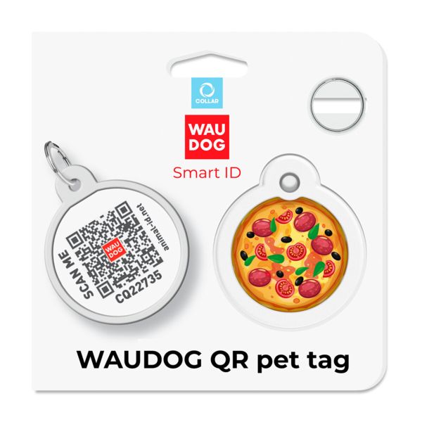 WAUDOG Украина Адресник для собак и кошек металлический Smart ID с QR паспортом, рисунок "Пицца", круг
