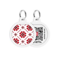 WAUDOG Украина Адресник для собак и кошек металлический WAUDOG Smart ID с QR паспортом, рисунок "Вышиванка", круг