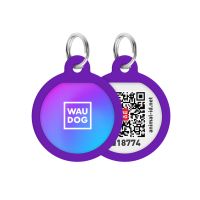 WAUDOG Украина Адресник для собак и кошек металлический Smart ID с QR паспортом, рисунок "Градиент фиолетовый", круг