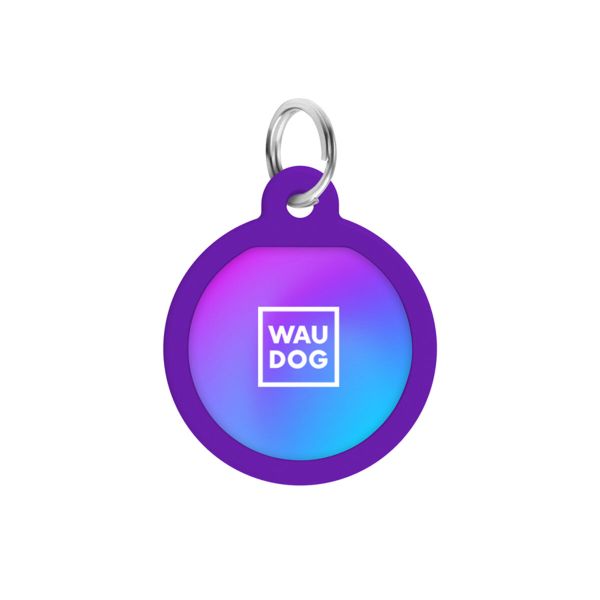 WAUDOG Украина Адресник для собак и кошек металлический Smart ID с QR паспортом, рисунок "Градиент фиолетовый", круг