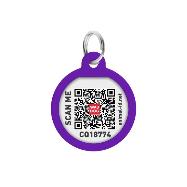 WAUDOG Украина Адресник для собак и кошек металлический Smart ID с QR паспортом, рисунок "Градиент фиолетовый", круг