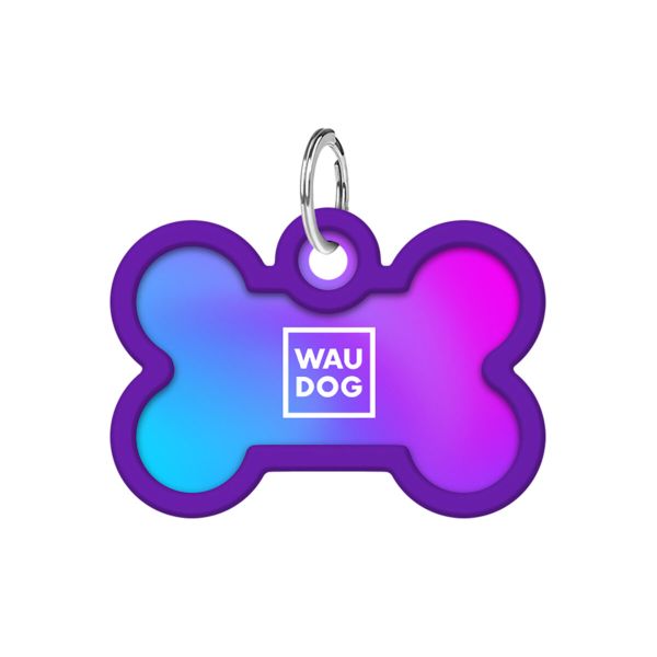 WAUDOG Украина Адресник для собак и кошек металлический Smart ID с QR паспортом, рисунок "Градиент фиолетовый", кость
