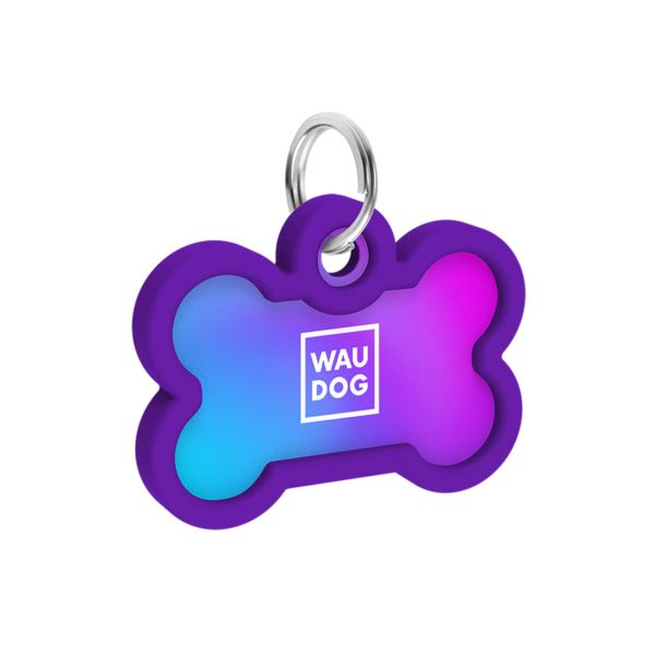 WAUDOG Украина Адресник для собак и кошек металлический Smart ID с QR паспортом, рисунок "Градиент фиолетовый", кость