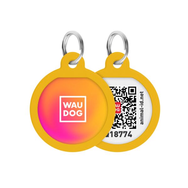 WAUDOG Україна Адресник для собак і котів металевий Smart ID з QR паспортом, малюнок "Градієнт помаранчевий", коло