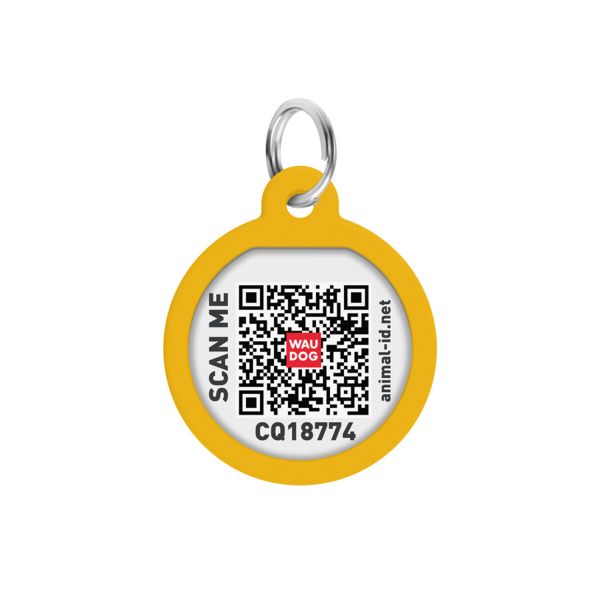 WAUDOG Украина Адресник для собак и кошек металлический Smart ID с QR паспортом, рисунок "Градиент оранжевый", круг