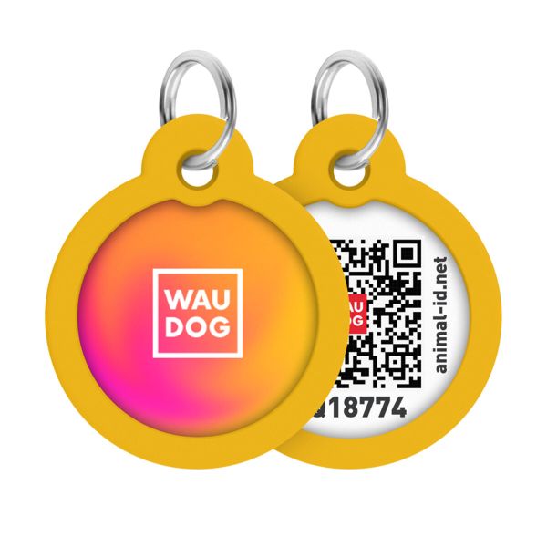 WAUDOG Украина Адресник для собак и кошек металлический Smart ID с QR паспортом, рисунок "Градиент оранжевый", круг