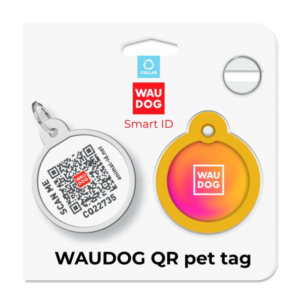 WAUDOG Украина Адресник для собак и кошек металлический Smart ID с QR паспортом, рисунок "Градиент оранжевый", круг