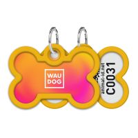 WAUDOG Украина Адресник для собак и кошек металлический Smart ID с QR паспортом, рисунок "Градиент оранжевый", кость