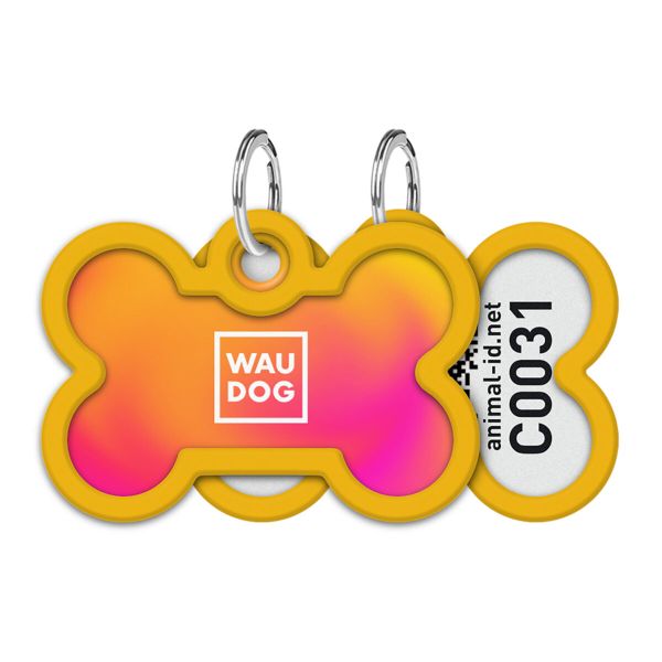 WAUDOG Україна Адресник для собак і котів металевий Smart ID з QR паспортом, малюнок "Градієнт помаранчевий", кістка