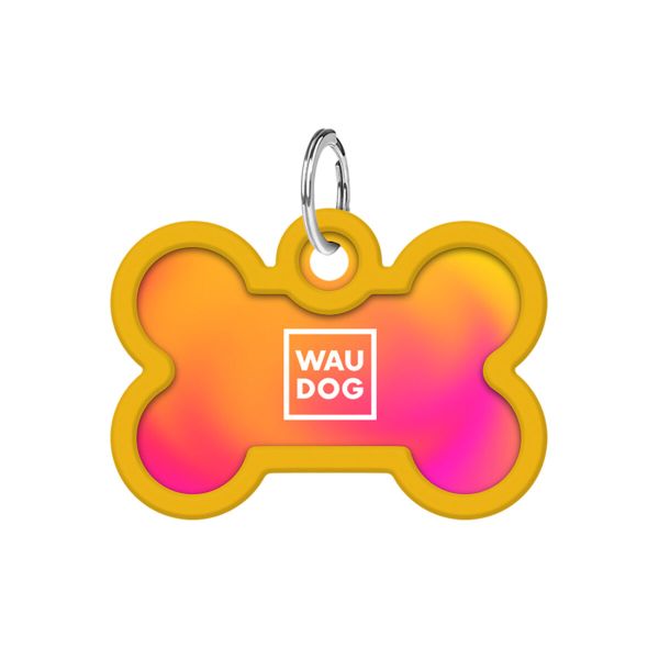 WAUDOG Украина Адресник для собак и кошек металлический Smart ID с QR паспортом, рисунок "Градиент оранжевый", кость