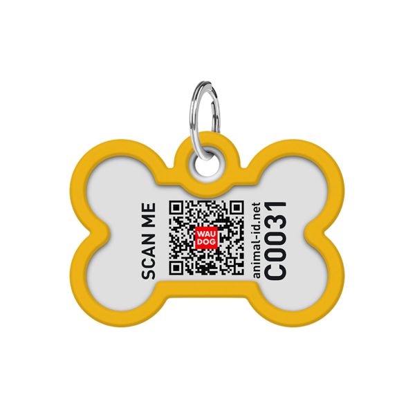 WAUDOG Украина Адресник для собак и кошек металлический Smart ID с QR паспортом, рисунок "Градиент оранжевый", кость