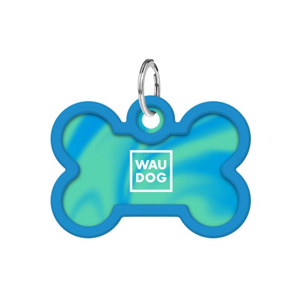WAUDOG Украина Адресник для собак и кошек металлический Smart ID с QR паспортом, рисунок "Градиент голубой", кость