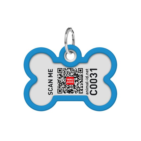 WAUDOG Украина Адресник для собак и кошек металлический Smart ID с QR паспортом, рисунок "Градиент голубой", кость