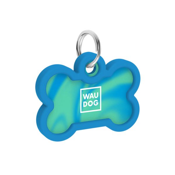 WAUDOG Украина Адресник для собак и кошек металлический Smart ID с QR паспортом, рисунок "Градиент голубой", кость