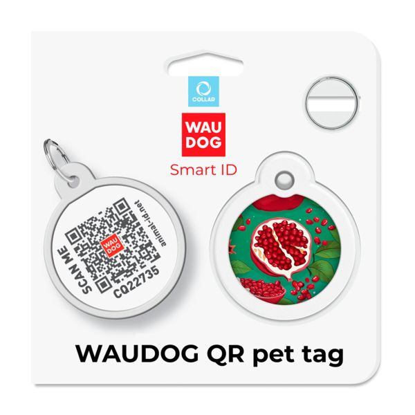 WAUDOG Украина Адресник для собак и кошек металлический Smart ID с QR паспортом, рисунок "Гранаты", круг