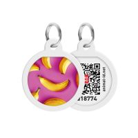 WAUDOG Украина Адресник для собак и кошек металлический Smart ID с QR паспортом, рисунок "Бананы на розовом", круг