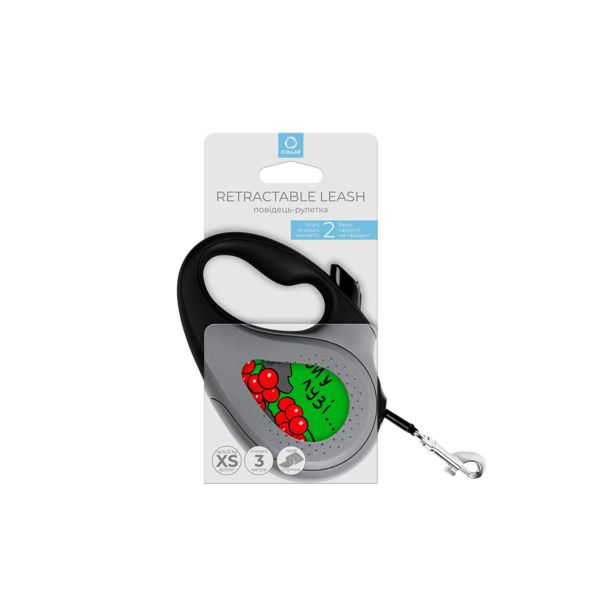 WAUDOG Украина Поводок-рулетка для собак R-leash, рисунок "Калина", светоотражающая лента, черный