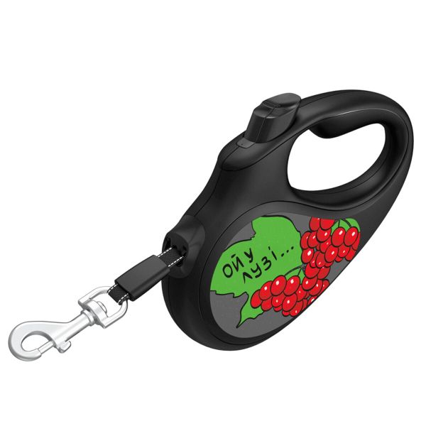 WAUDOG Україна Повідець-рулетка для собак R-leash, малюнок "Калина", світловідбиваюча стрічка, чорний