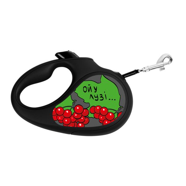 WAUDOG Украина Поводок-рулетка для собак R-leash, рисунок "Калина", светоотражающая лента, черный