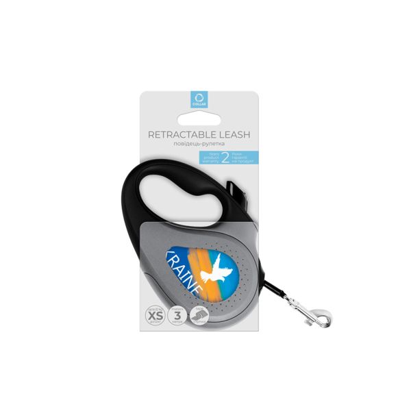 WAUDOG Украина Поводок-рулетка для собак R-leash, рисунок "Знамя", светоотражающая лента черный