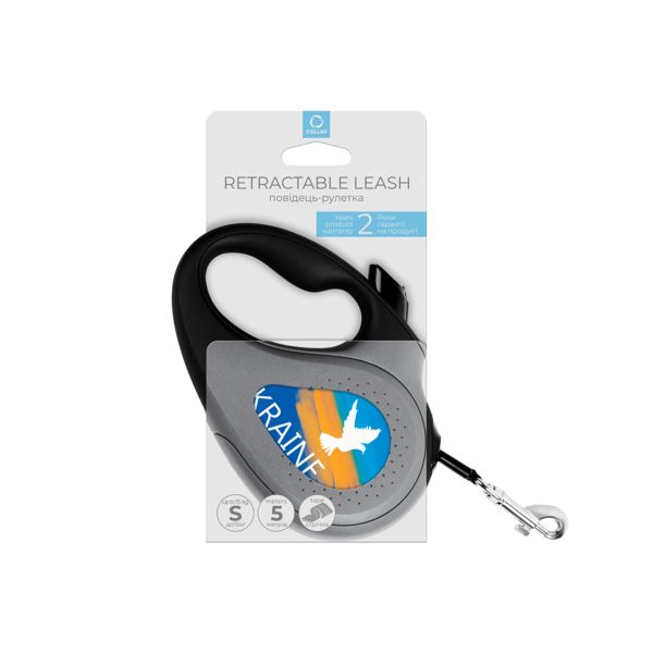 WAUDOG Украина Поводок-рулетка для собак R-leash, рисунок "Знамя", светоотражающая лента черный