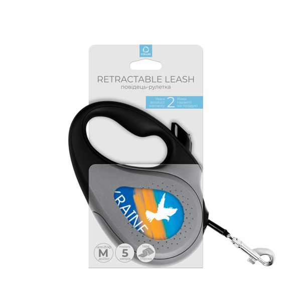WAUDOG Украина Поводок-рулетка для собак R-leash, рисунок "Знамя", светоотражающая лента черный