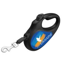 WAUDOG Украина Поводок-рулетка для собак R-leash, рисунок "Знамя", светоотражающая лента черный