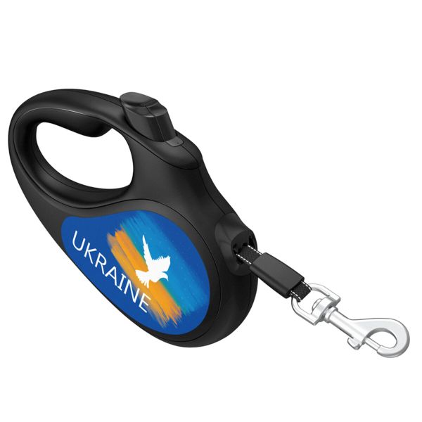 WAUDOG Украина Поводок-рулетка для собак R-leash, рисунок "Знамя", светоотражающая лента черный
