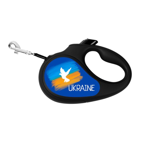 WAUDOG Украина Поводок-рулетка для собак R-leash, рисунок "Знамя", светоотражающая лента черный