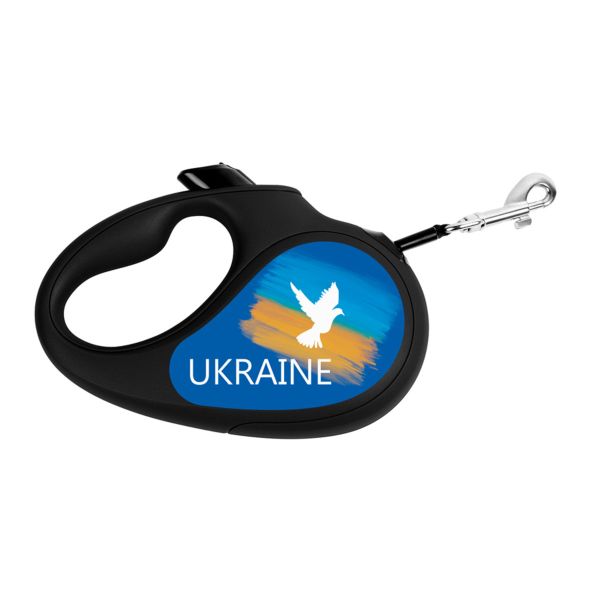 WAUDOG Украина Поводок-рулетка для собак R-leash, рисунок "Знамя", светоотражающая лента черный