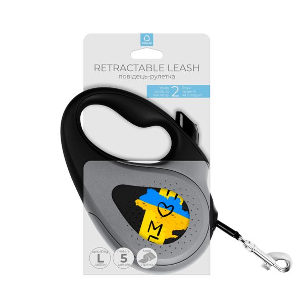 WAUDOG Украина Поводок-рулетка для собак R-leash, рисунок "Дом", светоотражающая лента, черный