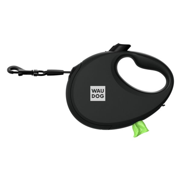 WAUDOG Украина Поводок-рулетка для собак R-leash с контейнером для пакетов, светоотражающая лента, черный