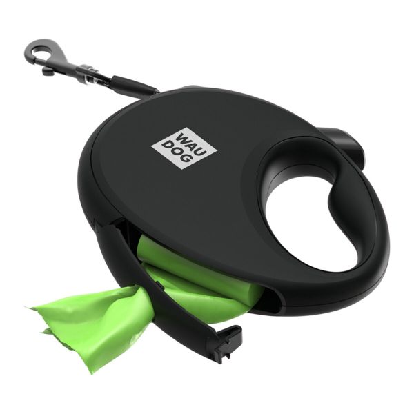 WAUDOG Украина Поводок-рулетка для собак R-leash с контейнером для пакетов, светоотражающая лента, черный