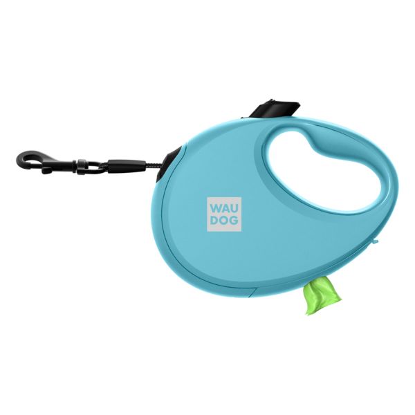WAUDOG Украина Поводок-рулетка для собак R-leash с контейнером для пакетов, светоотражающая лента, голубой
