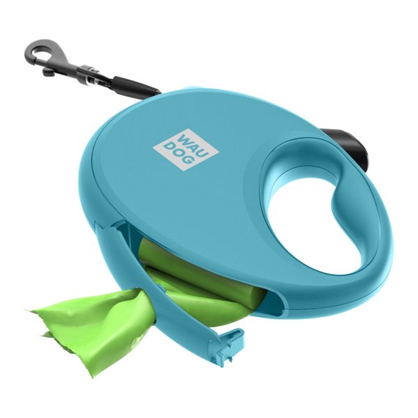 WAUDOG Украина Поводок-рулетка для собак R-leash с контейнером для пакетов, светоотражающая лента, голубой