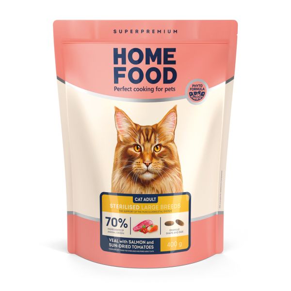 Сухий корм Home Food Україна для стерилізованих котів великих порід з телятиною, лососем та вяленими томатами