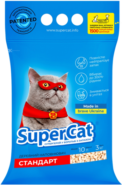 Наповнювач для лотків Дерев'яний SuperCat Україна стандарт (синій)