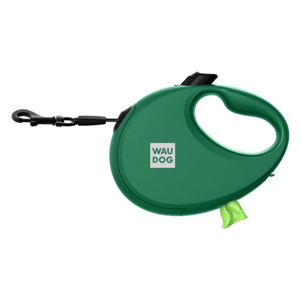WAUDOG Украина Поводок-рулетка для собак R-leash с контейнером для пакетов, светоотражающая лента, зеленый