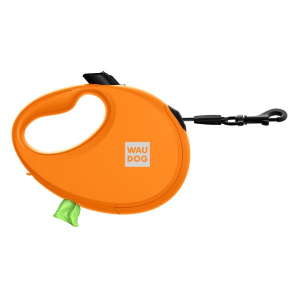 WAUDOG Україна Повідець-рулетка для собак R-leash з контейнером для пакетів, світловідбивна стрічка, помаранчевий