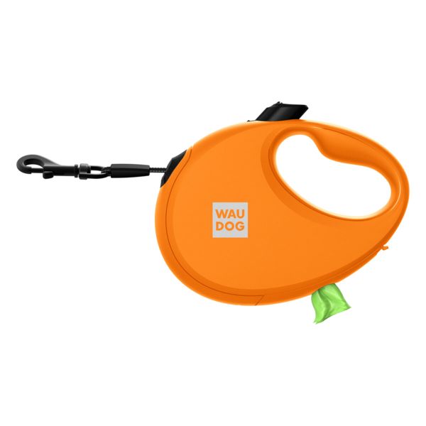 WAUDOG Украина Поводок-рулетка для собак R-leash с контейнером для пакетов, светоотражающая лента, оранжевый