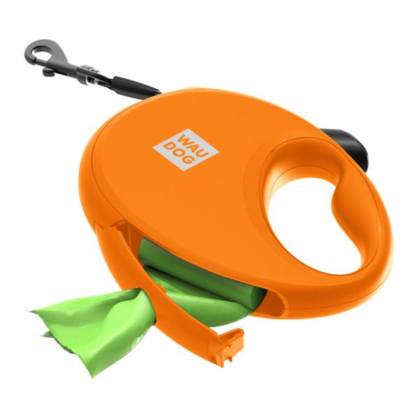 WAUDOG Украина Поводок-рулетка для собак R-leash с контейнером для пакетов, светоотражающая лента, оранжевый