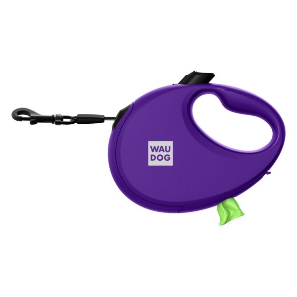 WAUDOG Украина Поводок-рулетка для собак R-leash с контейнером для пакетов, светоотражающая лента, фиолетовый