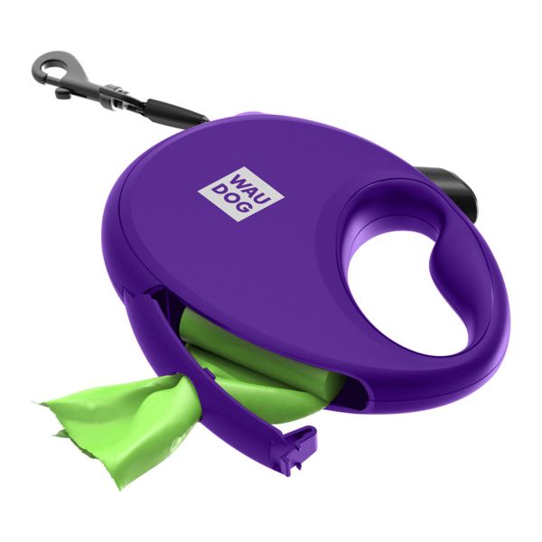 WAUDOG Украина Поводок-рулетка для собак R-leash с контейнером для пакетов, светоотражающая лента, фиолетовый