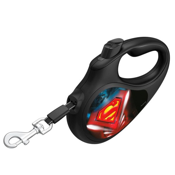 WAUDOG Украина Поводок-рулетка для собак R-leash, рисунок "Супермен Лого", светоотражающая лента, черный