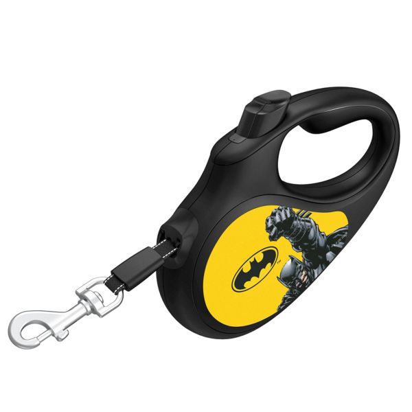 WAUDOG Украина Поводок-рулетка для собак R-leash, рисунок "Бэтмен Желтый", светоотражающая лента, черный
