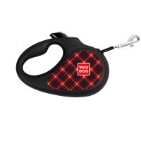 WAUDOG Украина Поводок-рулетка для собак R-leash, рисунок "Шотландка", светоотражающая лента, черный
