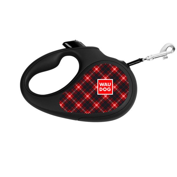 WAUDOG Україна Повідець-рулетка для собак R-leash, малюнок "Шотландка", світловідбиваюча стрічка, чорний